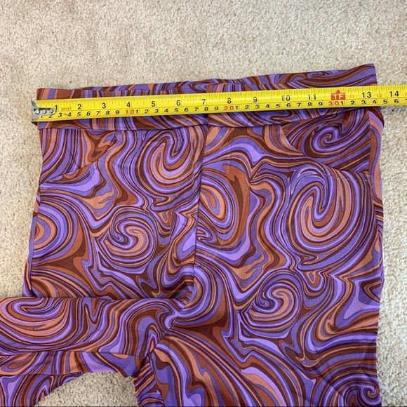 ZARA dark mauve swirl printed high waisted flared leg pants Sz S NWT - Picture 6 of 10